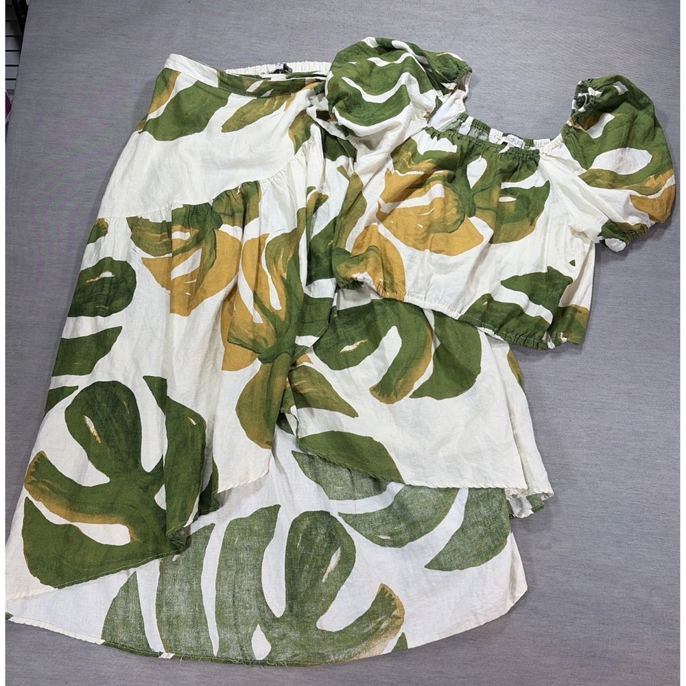 Rachel Zoe Linen Blend Tropical Matching Set Outfit Resort Medium Green Skirt